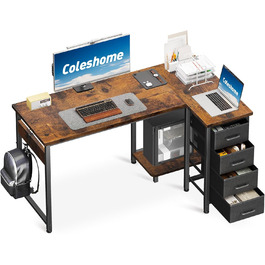 Комп'ютерний стіл кутовий Coleshome 120x70 см з 4 висувними ящиками, для офісу, кабінету, спальні, вінтажний коричневий