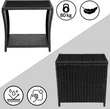 Журнальний столик Casaria Poly Rattan зі стільницею з ДПК, 45x45x40 см, 80 кг, стійкий до погодних умов, чорний