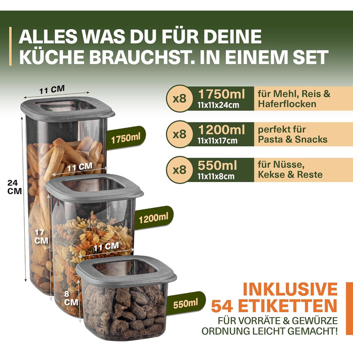 Набір контейнерів для зберігання продуктів 24 шт. з кришкою, BPA-Free, сірі