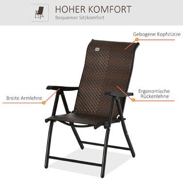 Розкладне крісло Outsunny Poly Rattan з підлокітником 7-ступінчаста регульована спинка для саду, балкона, тераси, 58 x 71 x 111 см