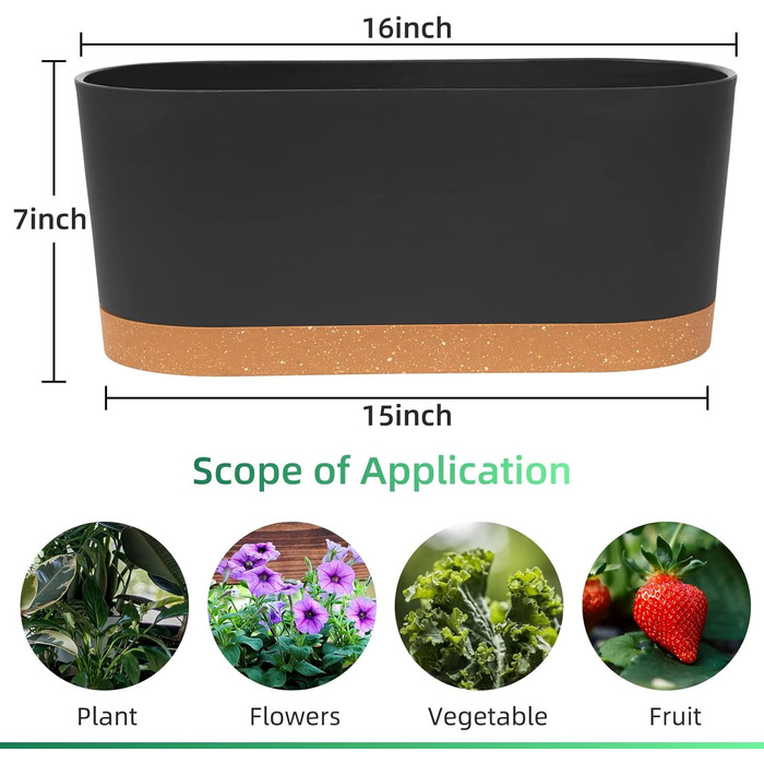 Набір горщиків для квітів QCQHDU 2 шт. з дренажними отворами та знімним дном, підставки, темно-сірий, 40.6 см