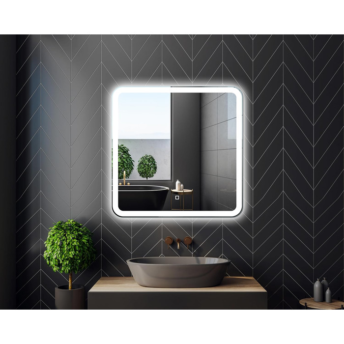 Дзеркало для ванної кімнати 60 см квадратне з LED-підсвічуванням, сенсорне керування