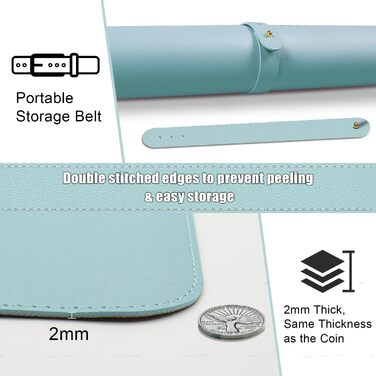 Шкіряний килимок для столу BLESWIN, великий протиковзаючий килимок для миші та ноутбука, підкладка для письма та декору робочого столу (140x43 см, блакитний)