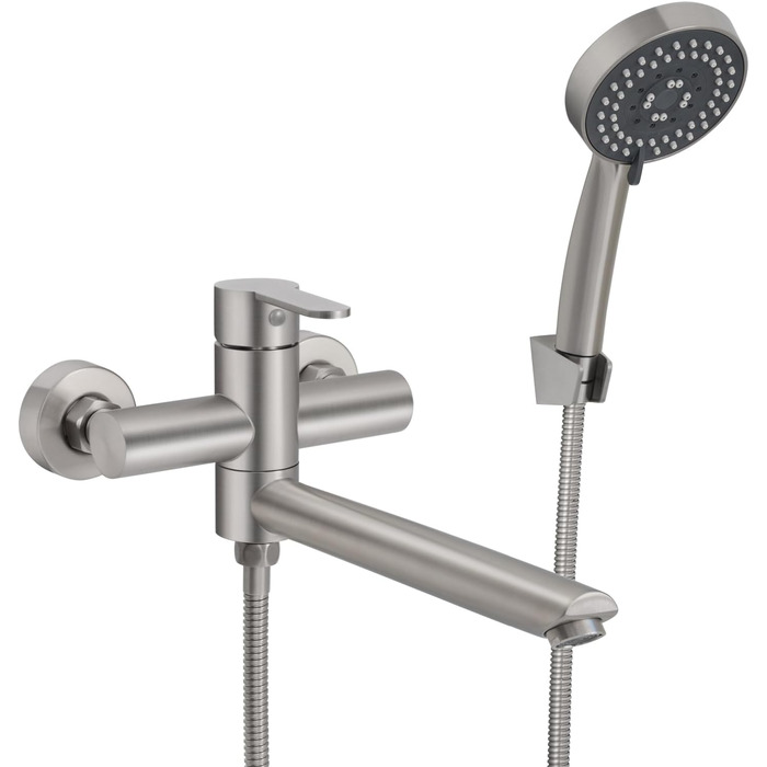 Набір змішувач для ванни PHASAT з витяжною лійкою, чорний, настінний монтаж, PTBB13E (довга лійка, нікель B)