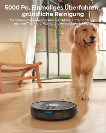 Робот-пилосос з функцією миття 5000Pa, 3-в-1 з часом роботи 180 хвилин, для прибирання шерсті тварин та килимів, з керуванням через додаток, чорний