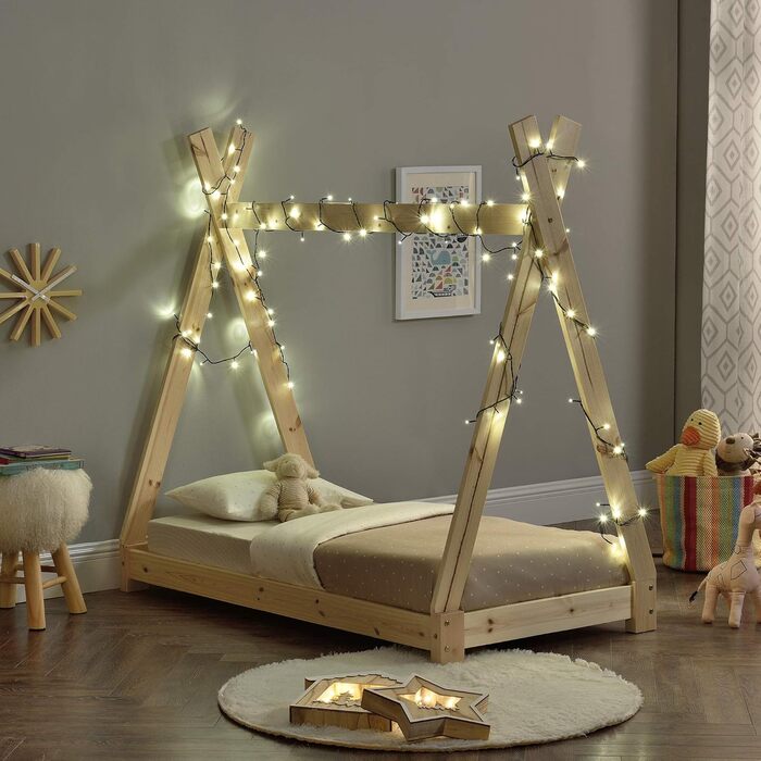 Ліжко дитяче Onejda від en.casa, Tipi-дизайн, 80x160 см, сосна, білий колір