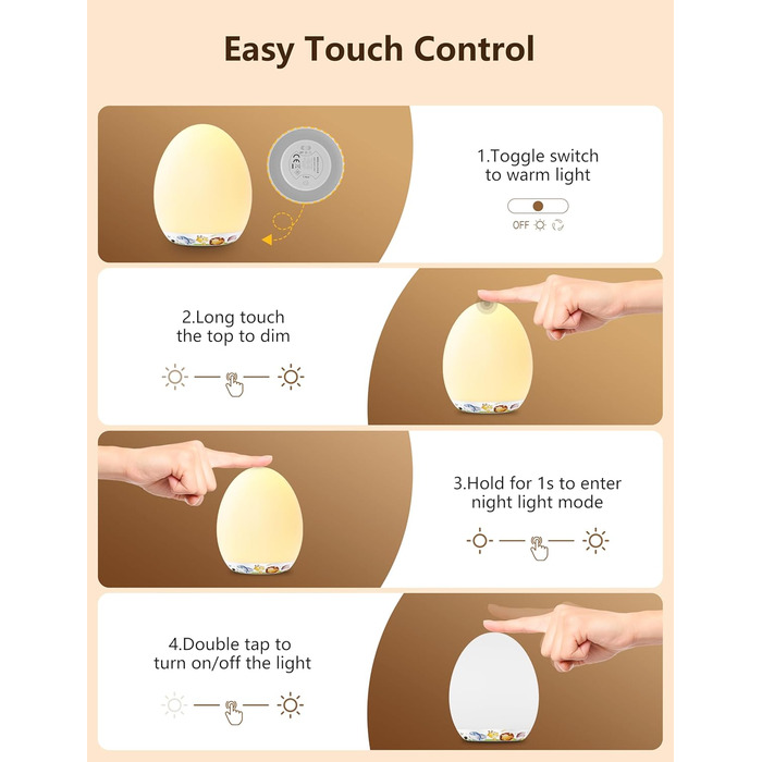 Нічник-ліхтарик MediAcous для дітей та малюків з 8 кольорами, регулюванням яскравості, таймером 1 година та сенсорним керуванням. Декоративний нічник з мисливцями для дитячої кімнати (білий)