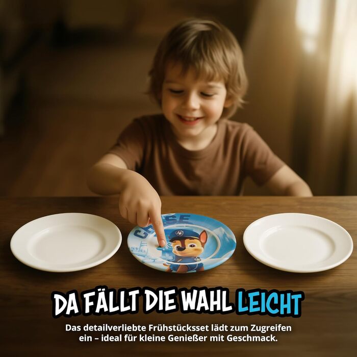Набір дитячого посуду Paw Patrol United Labels (3 предм.) - блакитний, порцеляна, тарілка Ø 19 см, чашка 220 мл, миска 330 мл