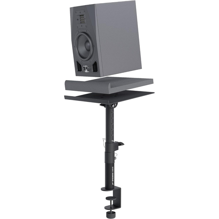 Стійка для акустики Sprenger з кріпленням для столу – регулювання ±20°, до 28кг – з демпфером з піни – стабільна та міцна – для студії, столу та DJ-setup – чорний колір
