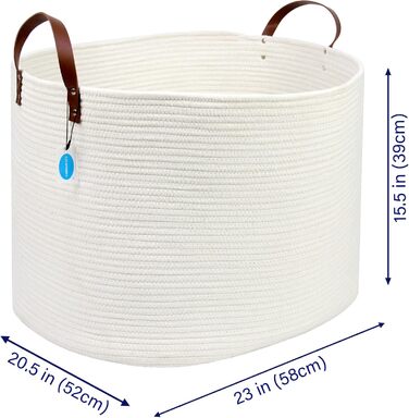 Кошик для дому Casaphoria з бавовняного шнура, XXL, для ковдр, рушників, подушок, бежево-коричневий (55,9 x 55,9 x 35,6 см)