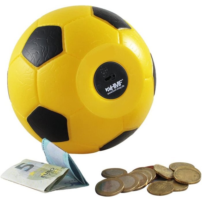 Коробка для грошей HMF 4790-01 футбольна шкіряна коробка діаметром 15 см, (чорний жовтий)