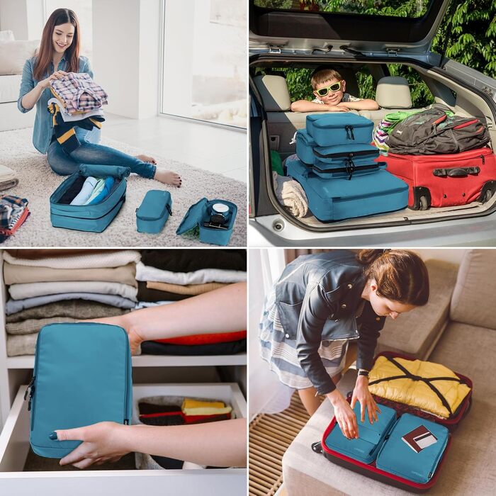 Набір органайзерів для валізи 8 предметів, дорожні сумки-пакети для одягу та косметички, синій колір