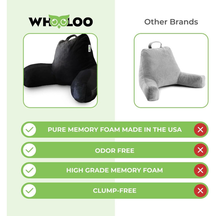 Подушка для відпочинку в ліжку з підтримкою спини, великий кут нахилу для дорослих, для перегляду телевізора, зняття печії, релаксації та припинення хропіння, виготовлена у США, 100% Memory Foam знімний чохол