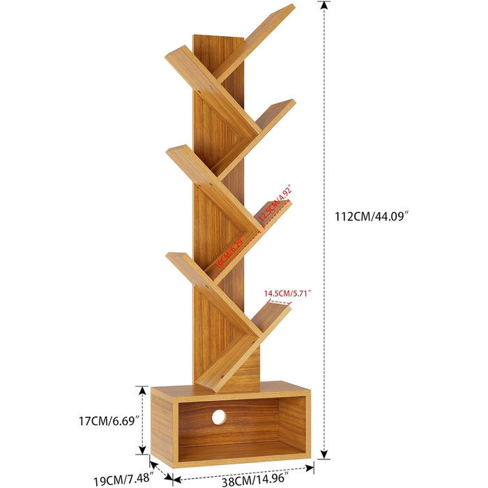 Книжкова шафа у формі дерева, 6 ярусів, міжкімнатна перегородка, полиця підставка, дерев'яна полиця для книг/фільмів/компакт-дисків, 112 см, натуральна