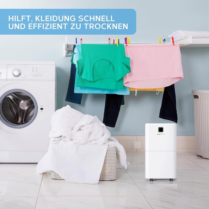 MONHOUSE Цифровий осушувач повітря 12л з режимом сну, таймером 24 год, для сушіння білизни, кімнат, підвалів, гаражів та кухні - портативний електричний осушувач білого кольору, видаляє плісняву та вологу