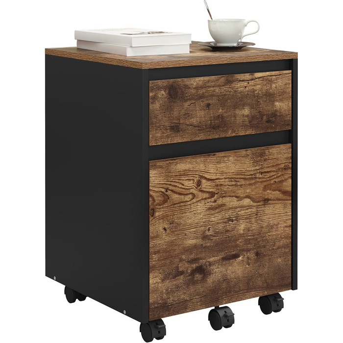 Контейнер на колесах WOLTU з 2 шухлядами, мобільний офісний шафка, підставка під стіл, шафка для принтера, для офісу та дому, 40x56x40 см, з вінтажною обробкою дерева, 2 полиці