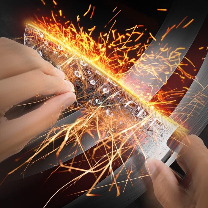 Японський ніж Gyuto FANTECK з дамаської сталі 20 см (67 шарів VG-10) - професійний кухонний ніж з ручкою з паккавуду, в подарунковій коробці