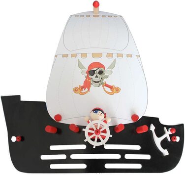 Дитячий настінний світильник Elobra зі зображенням піратського корабля для дитячої кімнати, дерев'яний світильник для дитячої кімнати, чорний з вітрилами, піратами і розеткою E27 для хлопчиків