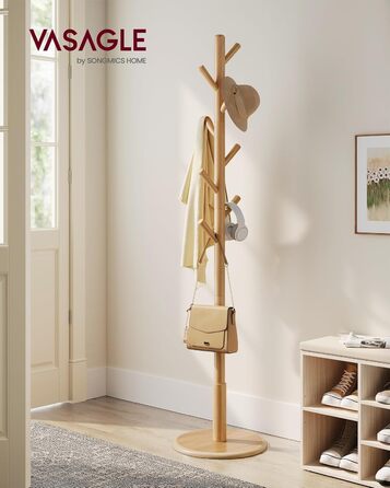 Стійка для одягу VASAGLE, дерев'яна, для вішалок та аксесуарів, 8 гачків, для прихожей, RCR010B01 (натуральний беж)