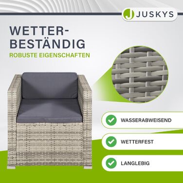 Садовий набір меблів Juskys Polyrattan Punta Cana для 4-5 осіб: диван, крісло, пуф, стіл, подушки - Чорно-сірий (меланж / темно-сірий)