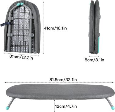 Прасувальна дошка Sour Lemon Розкладний стіл Прасувальна дошка, компактна складна прасувальна дошка Протиковзкі складні ніжки Легка вага Економія місця Ідеально підходить для подорожей Маленька прасувальна дошка 81*31см (вугілля 1)