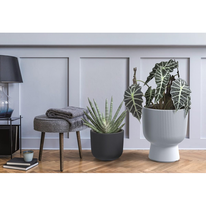 Плантатор для квітів DBMIG, горщик для рослин, циліндричний дизайн, рифлена поверхня, 36,5 см, антрацит, Ø 29,8 см