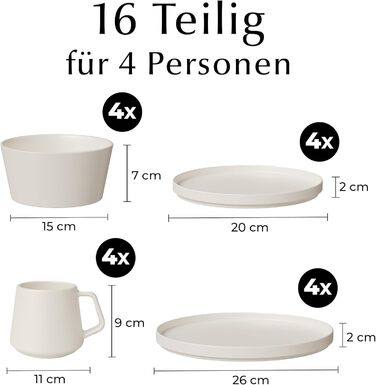 Набір посуду Miamio для 8 осіб (24 предмети) з кераміки. Сучасний та елегантний сервіз. Підходить для миття в посудомийній машині та використання в мікрохвильовій печі. Колекція Luxe (білий).