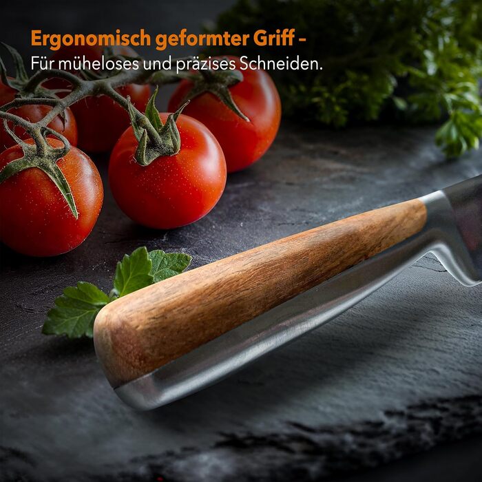 Набір ножів у блоці (6 шт) Premium – професійний кухонний набір з магнітного блоку з акації (чорний, з керамічним покриттям)