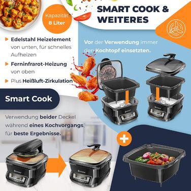 Мультиварка KESSER® 8л з фритюрницею, 16 програм, чорна. Гриль, випічка, тушкування, приготування на пару, функція підігріву та повільного приготування, приготування рису та йогурту.
