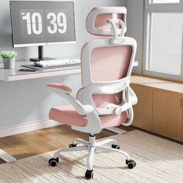 Офісне крісло TRALT Ergonomic - ергономічне крісло з регульованою підтримкою попереку та підголівником, ігрове крісло, крісло для дому, офісу, для великих людей (Рожеве)