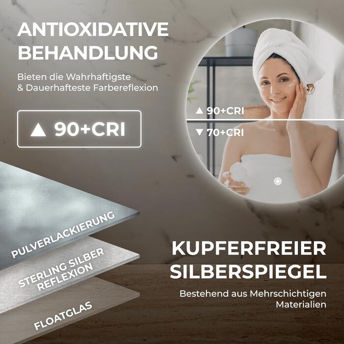 Дзеркало для ванної кімнати BR Bringer LED Round 80см з підсвічуванням, антизапарюванням, димуванням, 3 кольори світла, сенсорне управління та функція пам'яті (BRRS201)