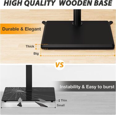 Настінна кріплення для телевізора TVON з розеткою, для телевізорів 32-60 дюймів, до 40 кг, поворотна, регульована по висоті, з безпечною дерев'яною основою, чорний, сучасний дизайн