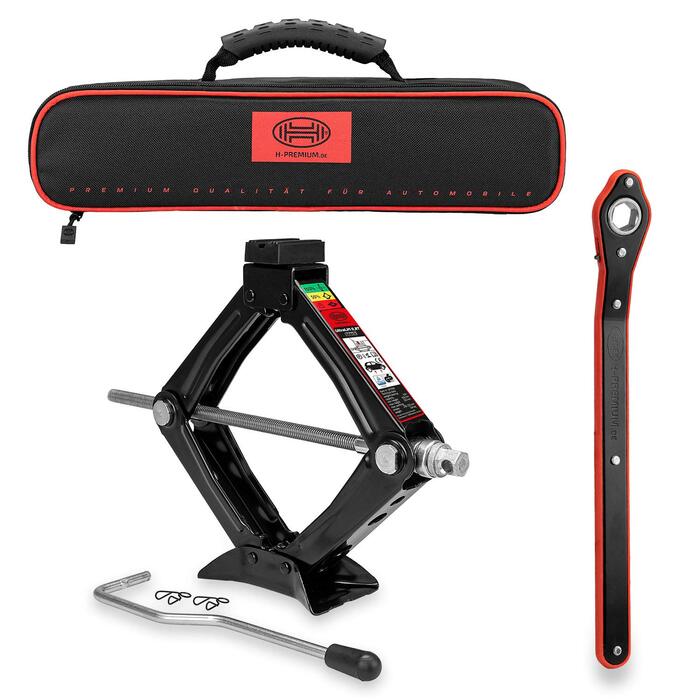 Гідравлічний домкрат Heyner 2т з чохлом, 17мм тріскачкою, гумовою накладкою, висота підйому 98-442мм. Автомобільний домкрат-ножиці, сертифікат TÜV/GS