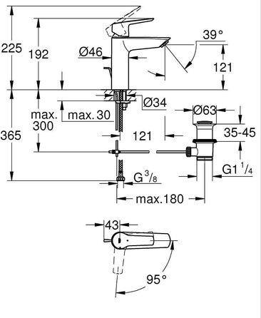 Змішувач для ванної кімнати Grohe Start, економічний, холодна вода в середньому положенні, з Pop-Up переливом, 17 см, хром, 23551002