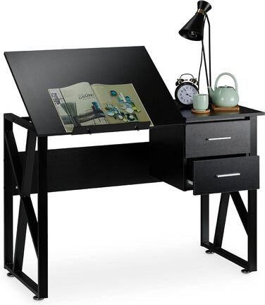 Нахил столу Relaxdays, регульована робоча поверхня, стіл для ноутбука або креслярський стіл, HBT 75x110x55 см, (чорний)
