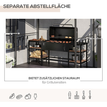 Outsunny Grill Альтанка Садова альтанка з навісом для решітки, стійкою до ультрафіолету, сталевим каркасом і гачком, поліестер, бежевий, 215x150x220 см