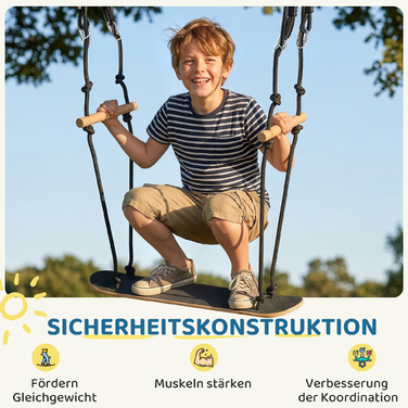 Скейтборд-гойдалка дитяча з регульованою висотою, нековзним покриттям, всепогодним тросом та ручками, чорний