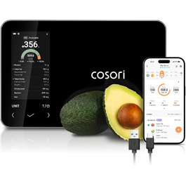 Ваги кухонні COSORI Smart Kitchen - цифрові, з підключенням до додатку, підрахунок калорій, 19 поживних речовин, USB-C, преміум якість