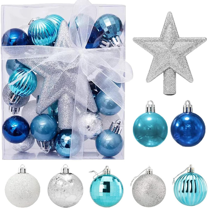 Міні-різдвяних кульок, 3 см, вішалка, синій та сріблястий, 30