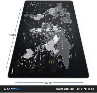 Килимок для миші Titanwolf XXL 1200x600 мм з картою світу - великий, для геймінгу, покращує точність та швидкість, сумісний з Logitech