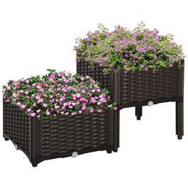 Outsunny Піднята грядка Подвійна коробка для кашпо Ротанг Look 80x40x44см з дренажними отворами з ПП в коричневому кольорі для саду, балкона