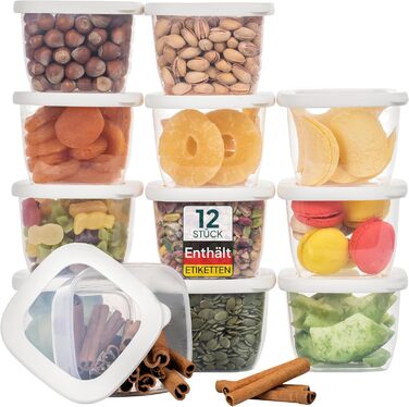 Контейнери для зберігання Uandu з кришкою, герметичні - набір 24 шт. | Контейнери для кухні, органайзери для зберігання | Без BPA | Організатор для кухні | Контейнери для сухих продуктів (12x550 мл, білий)