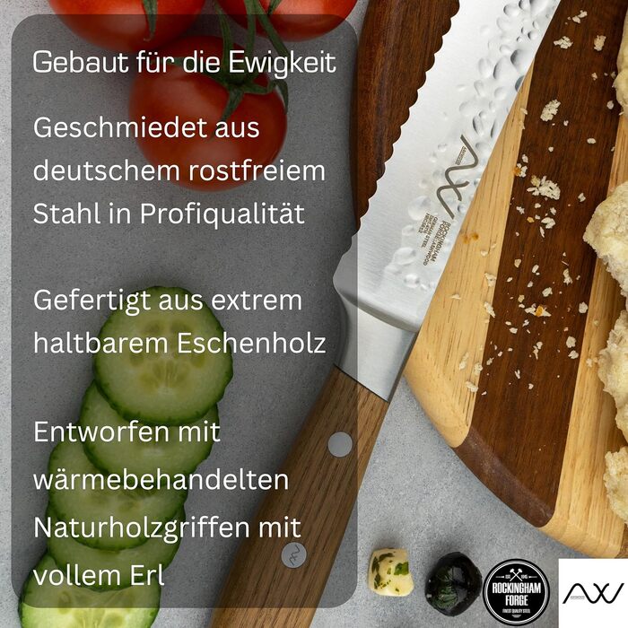 Набір кухонних ножів Rockingham Forge Ashwood 8 предметів з дерев'яною ручкою, точилка та ножиці – професійний набір з високоякісної нержавіючої сталі