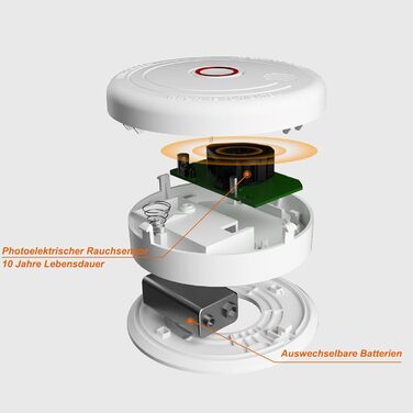 Датчик диму Rauchmelder з магнітною кріпленням, фотоелектричний, 10 років служби, змінна батарея, 4 шт. (4 шт.)