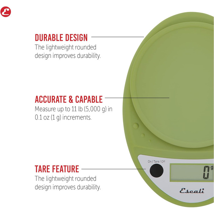Кухонні ваги Escali P115TG Primo цифрові - Кухонні ваги - Кухонні ваги - Випічка - Контроль порцій - Хобі - Трав'яні ваги Побутові ваги - 5 кг - Естрагон зелений - 22 х 15 х 4 см Естрагон зелений
