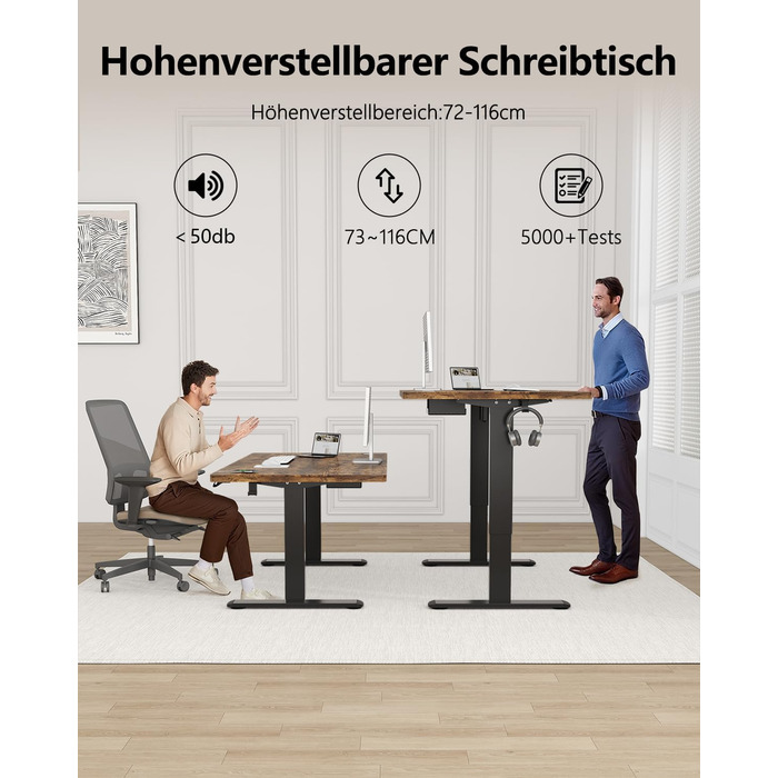 Регульований стіл Flamaker 160x80 см: електричний, з пам'яттю, для офісу, комп'ютерний, з кабелеуправлінням, коричневий вінтаж