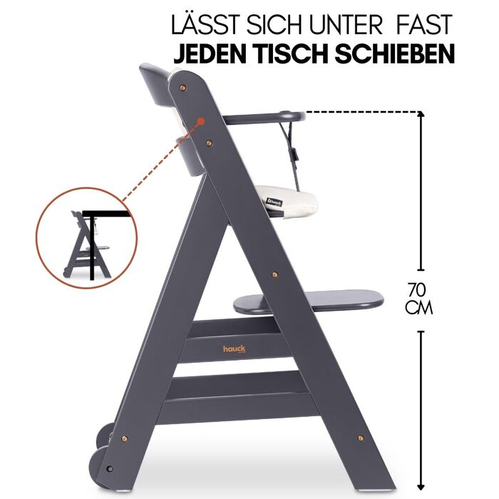 Дитячий високий стільчик Hauck Beta+ Newborn Set Deluxe - комплект з підставкою для новонароджених, м'яким сидінням та підносом для годування, білий (темно-сірий)