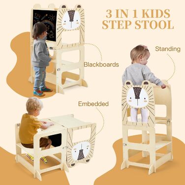 Дерев'яний навчальний столик-сходинка Labebe Montessori для дітей від 1 року (92x38.5x42 см), 3-в-1, з дошками для повідомлень