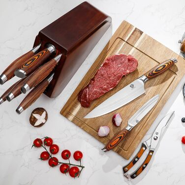 Набір ножів Wildmok 7-кількісний з блоком, з німецької сталі, з ручками з пакавуду