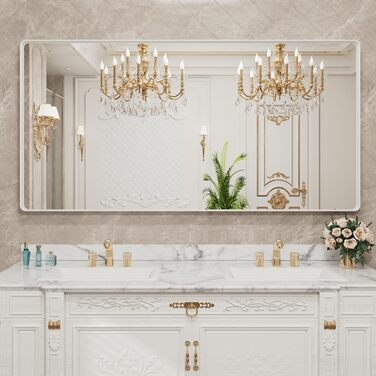 LOAAO Дзеркало для ванної кімнати 61 x 91.4 см з округлим прямокутним кольоровим каркасом, дзеркало для макіяжу, монтаж на стіну, загартоване скло, нержавіюча сталь, горизонтальне/вертикальне встановлення